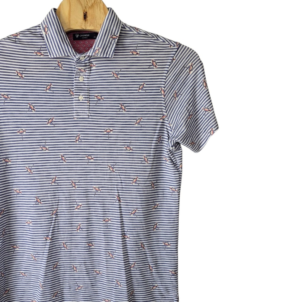 Cremieux Classics‎ Mens XL Blue White Striped Beach Umbrella Pima Cotton Polo